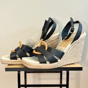 Dolce Vita Black Woven Wedge Sandals Raffia Platform Ankle Strap Size 8